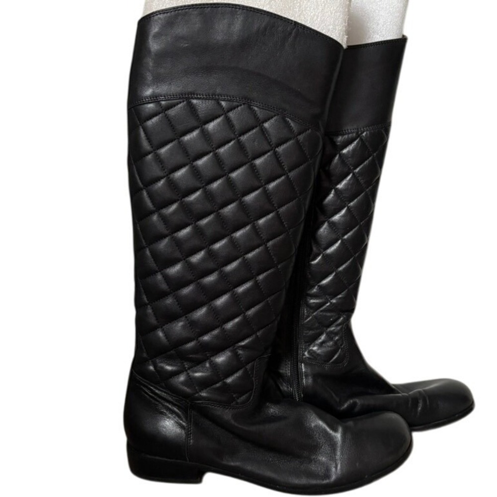 Corso Como Santona Quilted Riding Boots Sz 8 Black Leather‎ Zip Up Knee High